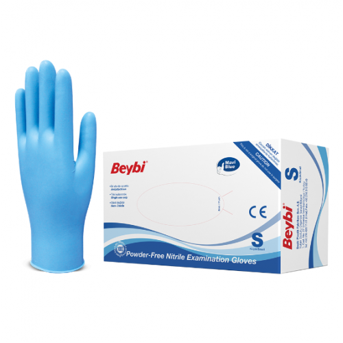 Pudrasız Mavi Nitril Muayene Eldiveni - 100'lük Kutu S Beden